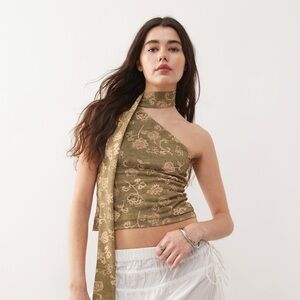 ASOS Olive Floral Asymmetric Crop Top